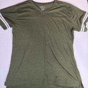 V-Neck Baseball Shirt T-Shirt Women's 2XL Green Polyester Blend